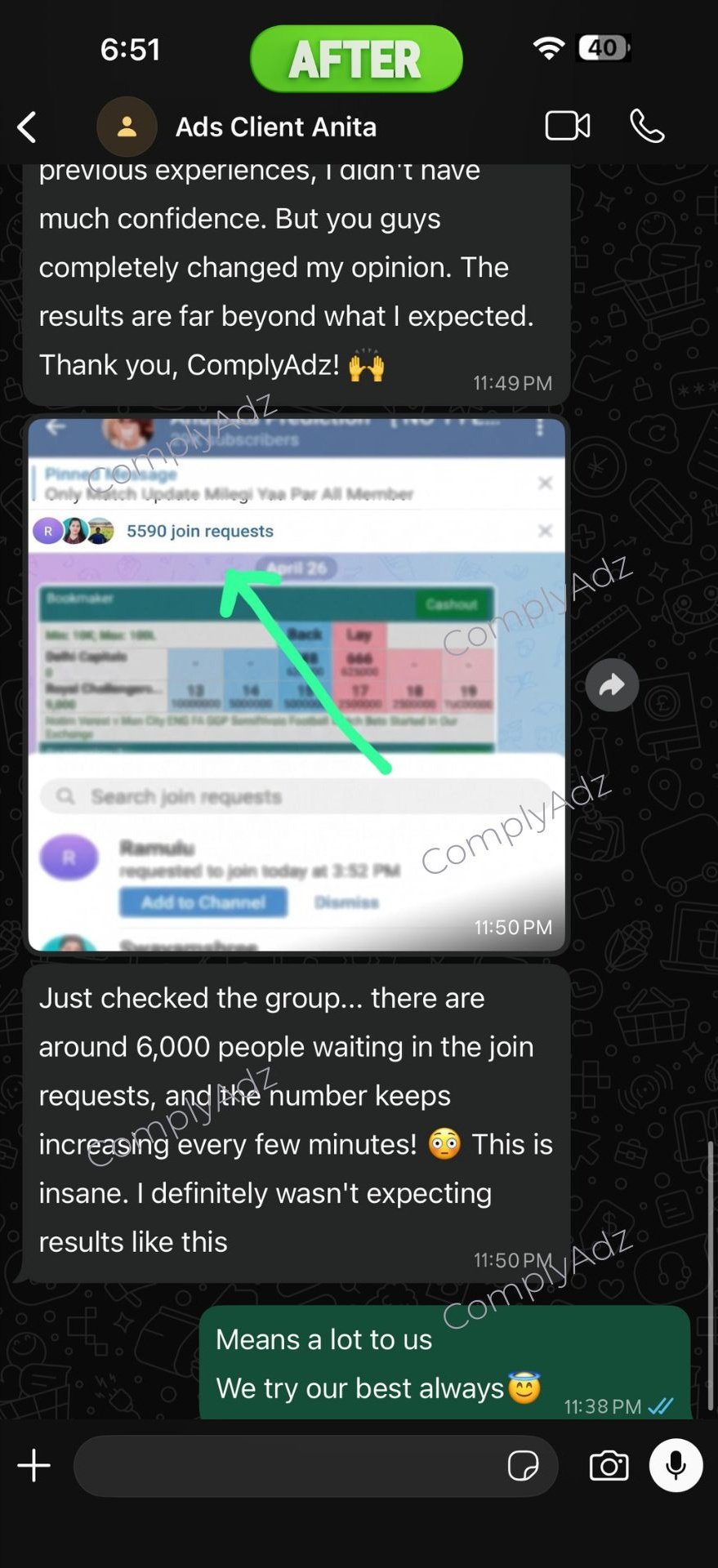 Client feedback — 9,000+ Telegram members, quality traffic