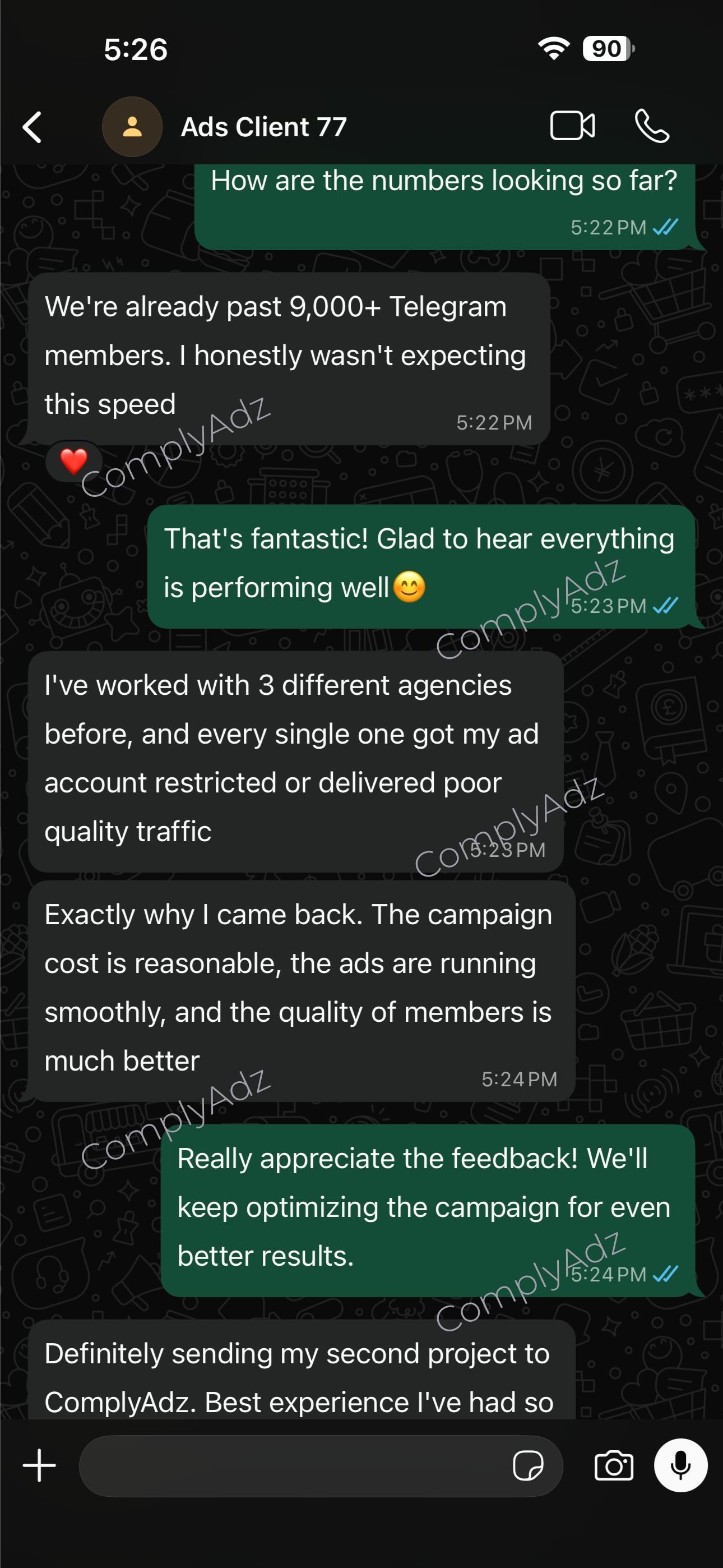 Client feedback — before and after, 6,000 join requests